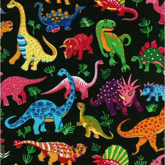 Dinosaurs - black fabric